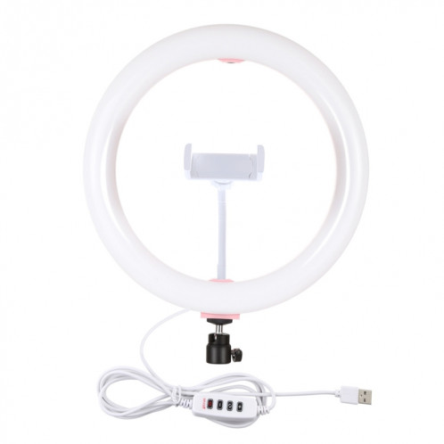 PULUZ 10.2 pouces 26cm USB 3 modes Dimmable Double température de couleur LED Anneau de lumière diffuse incurvée Vlogging Selfie Photography Video Lights avec pince de téléphone (rose) SP456F834-014