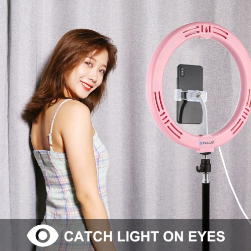 PULUZ 10.2 pouces 26cm USB 3 modes Dimmable Double température de couleur LED Anneau de lumière diffuse incurvée Vlogging Selfie Photography Video Lights avec pince de téléphone (rose) SP456F834-014