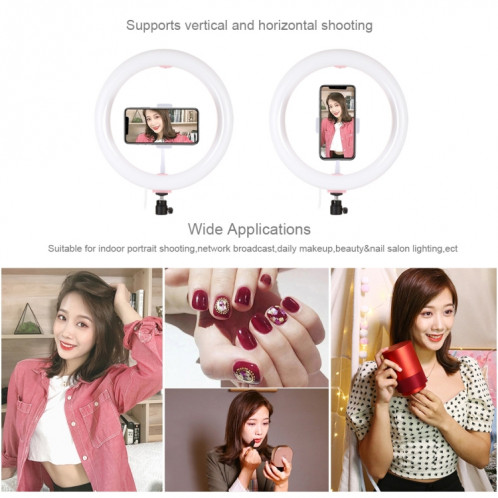 PULUZ 10.2 pouces 26cm USB 3 modes Dimmable Double température de couleur LED Anneau de lumière diffuse incurvée Vlogging Selfie Photography Video Lights avec pince de téléphone (rose) SP456F834-014