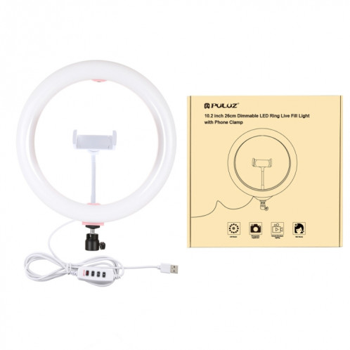 PULUZ 10.2 pouces 26cm USB 3 modes Dimmable Double température de couleur LED Anneau de lumière diffuse incurvée Vlogging Selfie Photography Video Lights avec pince de téléphone (rose) SP456F834-014