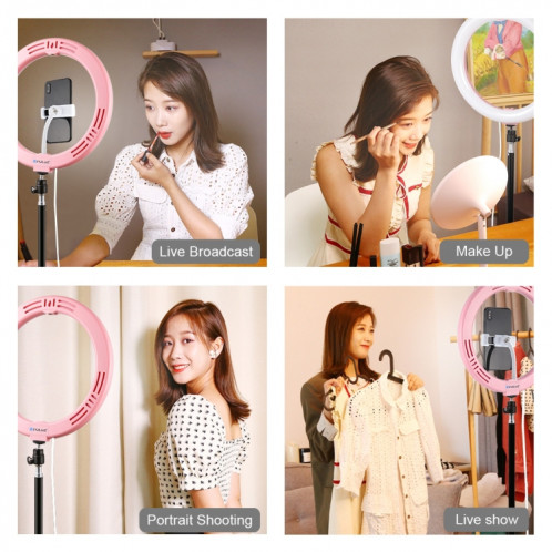 PULUZ 10.2 pouces 26cm USB 3 modes Dimmable Double température de couleur LED Anneau de lumière diffuse incurvée Vlogging Selfie Photography Video Lights avec pince de téléphone (rose) SP456F834-014