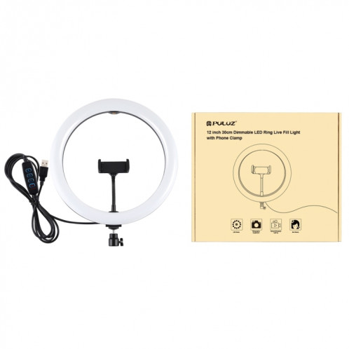 PULUZ 11.8 pouces 30cm USB 3 modes Dimmable Double température de couleur LED Anneau de lumière diffuse incurvée Vlogging Selfie Photographie Lumières vidéo avec pince de téléphone (Noir) SP457B66-014