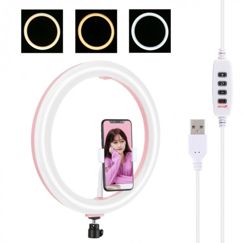 PULUZ 11.8 pouces 30cm USB 3 modes Dimmable Dual Color Temperature LED Anneau de lumière diffuse incurvée Vlogging Selfie Photography Video Lights avec pince de téléphone SP457F489-014