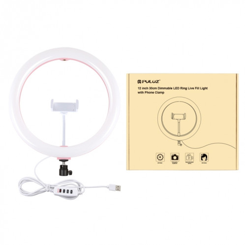 PULUZ 11.8 pouces 30cm USB 3 modes Dimmable Dual Color Temperature LED Anneau de lumière diffuse incurvée Vlogging Selfie Photography Video Lights avec pince de téléphone SP457F489-014