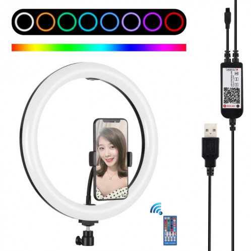 PULUZ 11.8 pouces 30cm RGB Dimmable LED Double température de couleur LED Anneau de lumière diffuse incurvée Vlogging Selfie Photographie Lumières vidéo avec trépied Rotule et pince de téléphone et télécommande SP458B1033-018