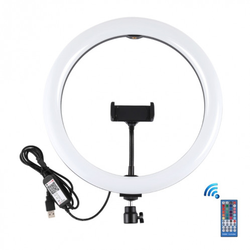 PULUZ 11.8 pouces 30cm RGB Dimmable LED Double température de couleur LED Anneau de lumière diffuse incurvée Vlogging Selfie Photographie Lumières vidéo avec trépied Rotule et pince de téléphone et télécommande SP458B1033-018