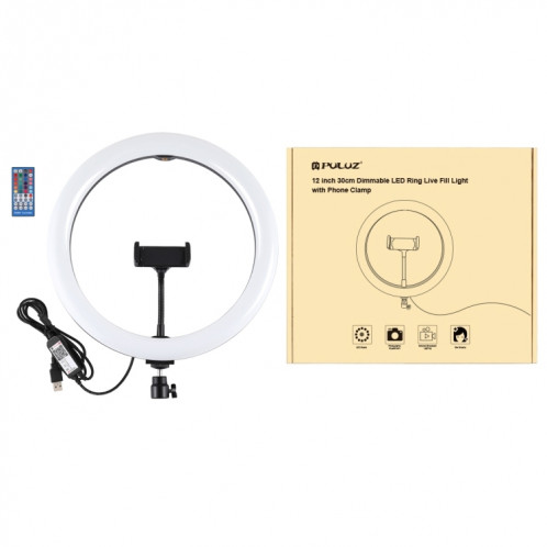 PULUZ 11.8 pouces 30cm RGB Dimmable LED Double température de couleur LED Anneau de lumière diffuse incurvée Vlogging Selfie Photographie Lumières vidéo avec trépied Rotule et pince de téléphone et télécommande SP458B1033-018