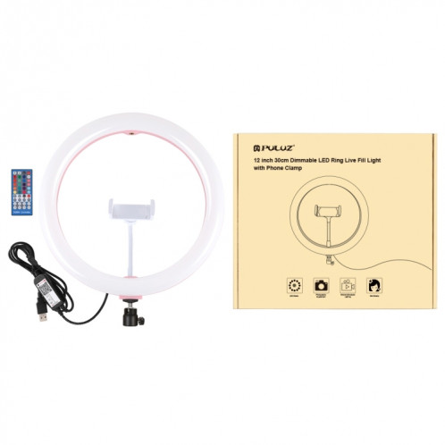 PULUZ 11.8 pouces 30cm RGB Dimmable LED Double température de couleur LED Anneau de lumière diffuse incurvée Vlogging Selfie Photographie Lumières vidéo avec trépied Rotule et pince de téléphone et télécommande SP458F1404-018