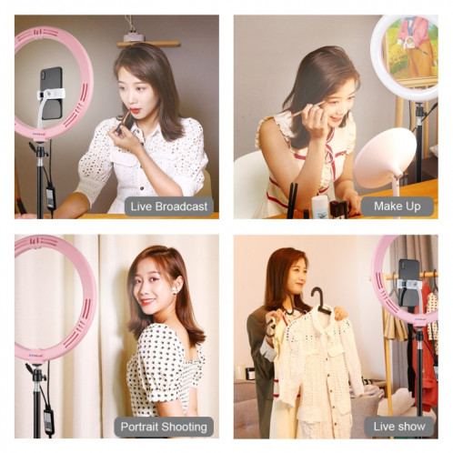 PULUZ 11.8 pouces 30cm RGB Dimmable LED Double température de couleur LED Anneau de lumière diffuse incurvée Vlogging Selfie Photographie Lumières vidéo avec trépied Rotule et pince de téléphone et télécommande SP458F1404-018