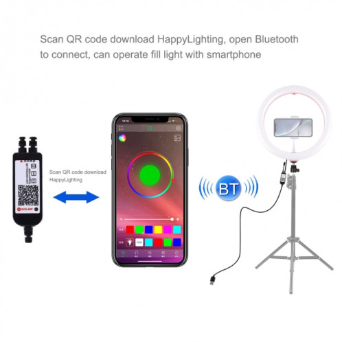 PULUZ 11.8 pouces 30cm RGB Dimmable LED Double température de couleur LED Anneau de lumière diffuse incurvée Vlogging Selfie Photographie Lumières vidéo avec trépied Rotule et pince de téléphone et télécommande SP458F1404-018