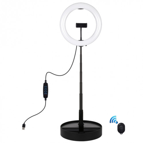 PULUZ 10.2 pouces 26cm USB 3 modes Dimmable Double température de couleur LED Anneau incurvé Vlogging Selfie Photographie Lumières vidéo avec obturateur à distance Bluetooth et support de bureau pliant et pince de SP480B1989-017