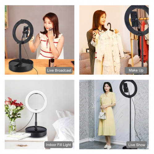 PULUZ 10.2 pouces 26cm USB 3 modes Dimmable Double température de couleur LED Anneau incurvé Vlogging Selfie Photographie Lumières vidéo avec obturateur à distance Bluetooth et support de bureau pliant et pince de SP480B1989-017