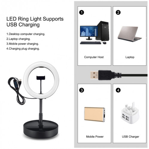 PULUZ 10.2 pouces 26cm USB 3 modes Dimmable Double température de couleur LED Anneau incurvé Vlogging Selfie Photographie Lumières vidéo avec obturateur à distance Bluetooth et support de bureau pliant et pince de SP480B1989-017
