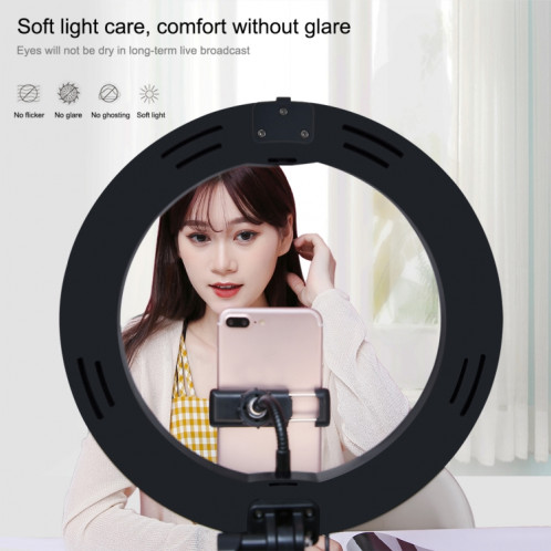 PULUZ 10.2 pouces 26cm USB 3 modes Dimmable Double température de couleur LED Anneau incurvé Vlogging Selfie Photographie Lumières vidéo avec obturateur à distance Bluetooth et support de bureau pliant et pince de SP480B1989-017