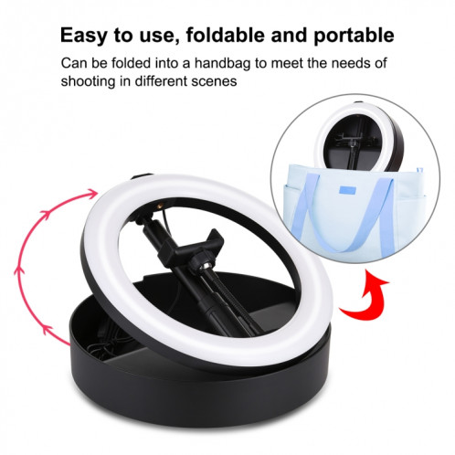 PULUZ 10.2 pouces 26cm USB 3 modes Dimmable Double température de couleur LED Anneau incurvé Vlogging Selfie Photographie Lumières vidéo avec obturateur à distance Bluetooth et support de bureau pliant et pince de SP480B1989-017