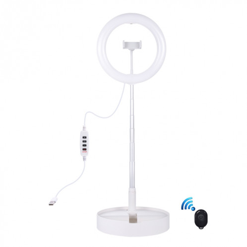 PULUZ 10.2 pouces 26cm USB 3 modes Dimmable Double température de couleur LED Anneau incurvé Vlogging Selfie Photographie Lumières vidéo avec obturateur à distance Bluetooth et support de bureau pliant et pince de SP480W780-017