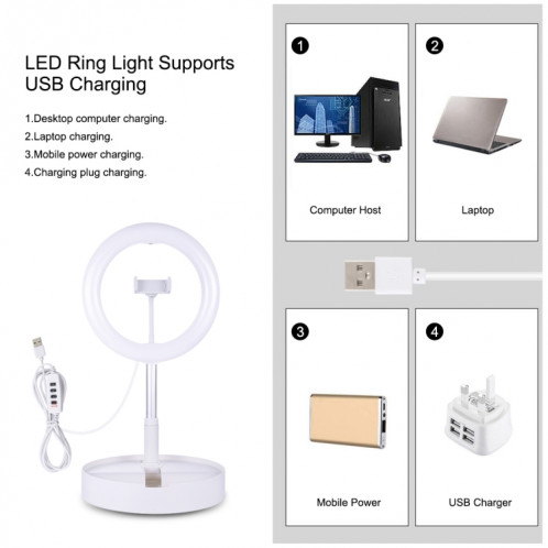 PULUZ 10.2 pouces 26cm USB 3 modes Dimmable Double température de couleur LED Anneau incurvé Vlogging Selfie Photographie Lumières vidéo avec obturateur à distance Bluetooth et support de bureau pliant et pince de SP480W780-017
