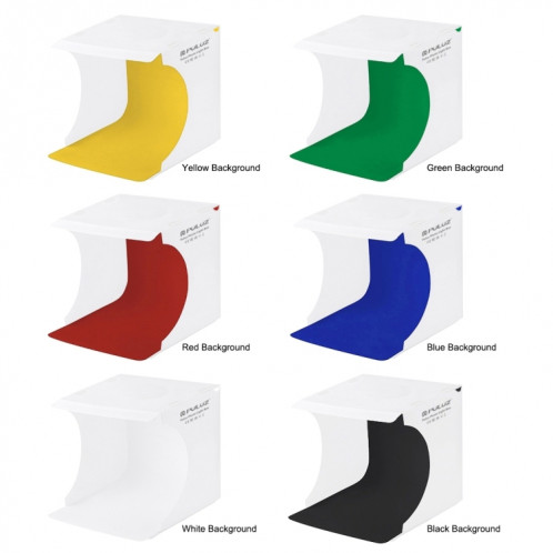 PULUZ 20cm Pliable Portable 550LM Light Photo Lighting Studio Tente de Tir Kit Box avec 6 couleurs de fond (noir, blanc, jaune, rouge, vert, bleu), déplier la taille: 24cm x 23cm x 22cm SP5021392-017