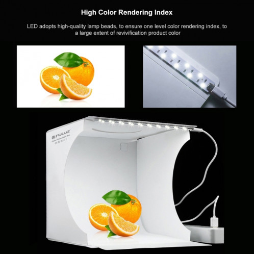 PULUZ 20cm Pliable Portable 550LM Light Photo Lighting Studio Tente de Tir Kit Box avec 6 couleurs de fond (noir, blanc, jaune, rouge, vert, bleu), déplier la taille: 24cm x 23cm x 22cm SP5021392-017