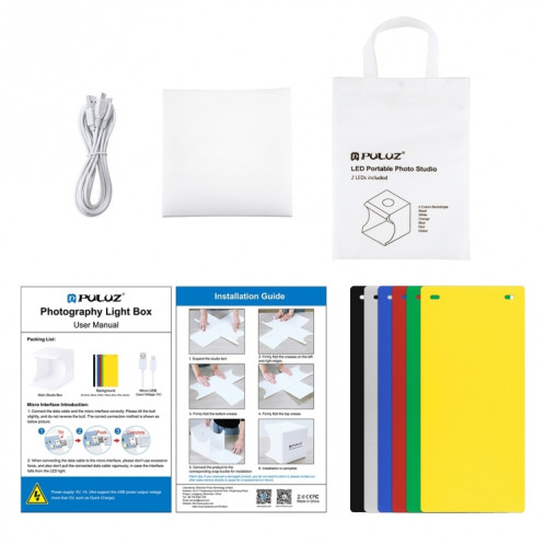 PULUZ 20cm Comprend 2 Panneaux LED Pliable Portable 1100LM Light Photo Lighting Studio Tente De Tir Kit Avec 6 Couleurs De Fond (Noir, Blanc, Jaune, Rouge, Vert, Bleu), Déplier Taille: 24cm x 23cm x 23cm SP5022370-018