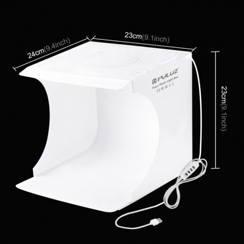 PULUZ 23cm Anneau LED Panneau Pliant Portable Light Photo Lighting Studio Tente De Tir Kit Box avec 6 Couleurs de Fond (Noir, Blanc, Jaune, Rouge, Vert, Bleu), Déplier Taille: 24cm x 23cm x 23cm SP5023573-017