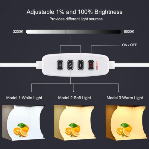 PULUZ 23cm Anneau LED Panneau Pliant Portable Light Photo Lighting Studio Tente De Tir Kit Box avec 6 Couleurs de Fond (Noir, Blanc, Jaune, Rouge, Vert, Bleu), Déplier Taille: 24cm x 23cm x 23cm SP5023573-017