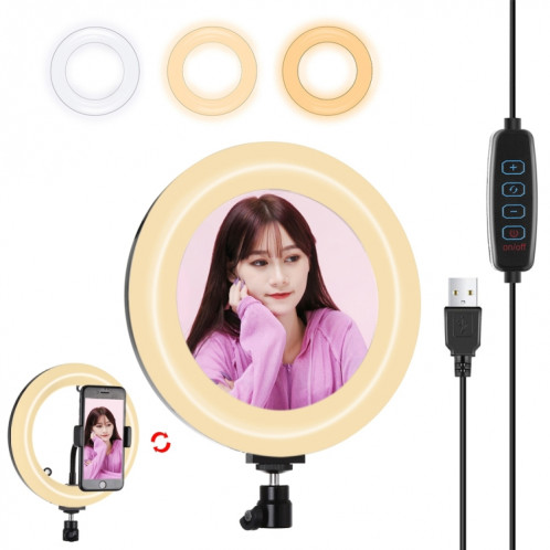 PULUZ 7,9 pouces 20 cm USB 3 modes Dimmable Double température de couleur LED Anneau lumineux incurvé Vlogging Selfie Photography Lampes vidéo avec miroir (noir) SP502B314-016