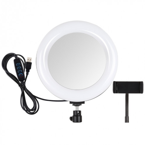PULUZ 7,9 pouces 20 cm USB 3 modes Dimmable Double température de couleur LED Anneau lumineux incurvé Vlogging Selfie Photography Lampes vidéo avec miroir (noir) SP502B314-016