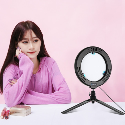 PULUZ 7,9 pouces 20 cm USB 3 modes Dimmable Double température de couleur LED Anneau lumineux incurvé Vlogging Selfie Photography Lampes vidéo avec miroir (noir) SP502B314-016