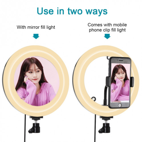 PULUZ 7,9 pouces 20 cm USB 3 modes Dimmable Double température de couleur LED Anneau lumineux incurvé Vlogging Selfie Photography Lampes vidéo avec miroir (noir) SP502B314-016