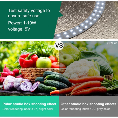 PULUZ 30cm pliant haut 97 CRI Light Ring Eclairage studio Prise de vue Tente Box Kit avec 6 couleurs (Backdrops noir, blanc, orange, rouge, vert, bleu), Taille: 30cm x Déplier 30cm x 30cm (Vert) SP032G469-016