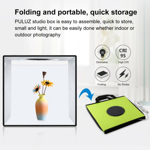 PULUZ 30cm pliant haut 97 CRI Light Ring Eclairage studio Prise de vue Tente Box Kit avec 6 couleurs (Backdrops noir, blanc, orange, rouge, vert, bleu), Taille: 30cm x Déplier 30cm x 30cm (Vert) SP032G469-016