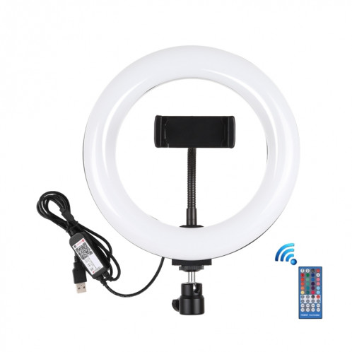PULUZ 7.9 pouces 20cm USB RGB Dimmable LED Double température de couleur LED Anneau lumineux incurvé Vlogging Selfie Photography Video Lights avec pince de téléphone (Noir) SP503B1826-019