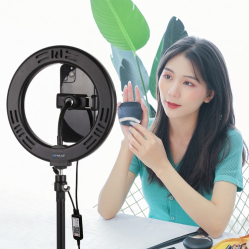 PULUZ 7.9 pouces 20cm USB RGB Dimmable LED Double température de couleur LED Anneau lumineux incurvé Vlogging Selfie Photography Video Lights avec pince de téléphone (Noir) SP503B1826-019
