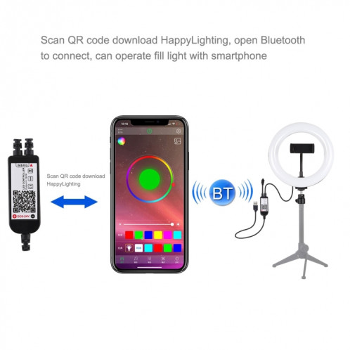 PULUZ 7.9 pouces 20cm USB RGB Dimmable LED Double température de couleur LED Anneau lumineux incurvé Vlogging Selfie Photography Video Lights avec pince de téléphone (Noir) SP503B1826-019