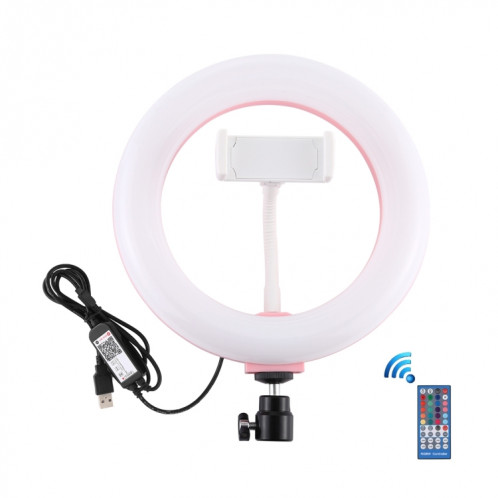 PULUZ 7.9 pouces 20cm USB RGB Dimmable LED Double température de couleur LED Anneau lumineux incurvé Vlogging Selfie Photography Video Lights avec pince de téléphone (Rose) SP503F1183-019
