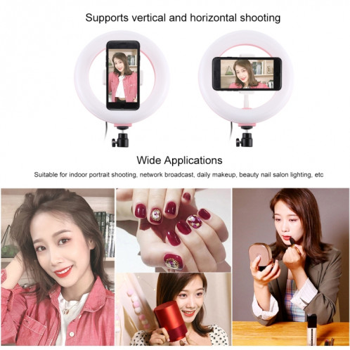 PULUZ 7.9 pouces 20cm USB RGB Dimmable LED Double température de couleur LED Anneau lumineux incurvé Vlogging Selfie Photography Video Lights avec pince de téléphone (Rose) SP503F1183-019