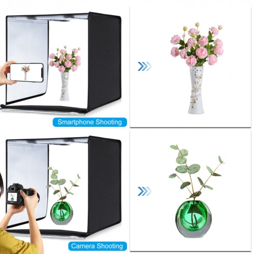 PULUZ 40CM pliable portable 24W 5500K Lumière blanche Dimmable Éclairage de photos Studio Tehing Coffret boîte avec 6 couleurs (noir, orange, blanc, rouge, vert, bleu)) SP40AU1067-019