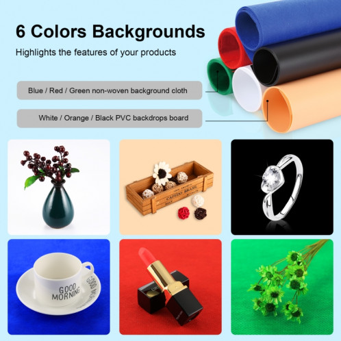 PULUZ 40CM pliable portable 24W 5500K Light blanc Dimmable Éclairage de photos Studio Tehinging Tente Box Kit avec 6 couleurs (noir, orange, blanc, rouge, vert, bleu) SP50401047-019
