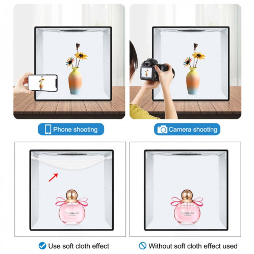 Bague Portable Portable Puluz 40cm Lumière USB Éclairage de photo Studio Studio Boîte de tente avec 6 x Couleur à double côté Taille: 40cm x 40cm x 40cm (noir) SP041B1040-012