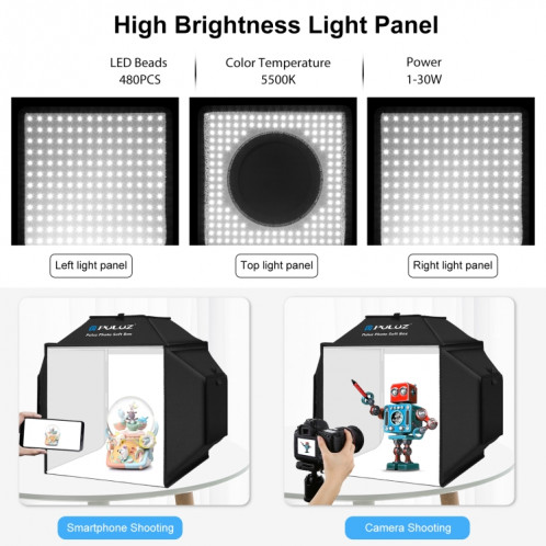PULUZ 40cm Pliant 24W 5500K Studio Tente de Tir Soft Box Kit d'éclairage de Photographie avec 4 Couleurs (Noir, Orange, Blanc, Vert) Toiles de Fond (Prise UE) SP42EU1330-015