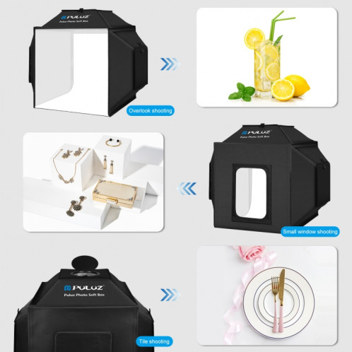 PULUZ 40cm Pliant 24W 5500K Studio Tente de Tir Soft Box Kit d'éclairage de Photographie avec 4 Couleurs (Noir, Orange, Blanc, Vert) Toiles de Fond (Prise UE) SP42EU1330-015