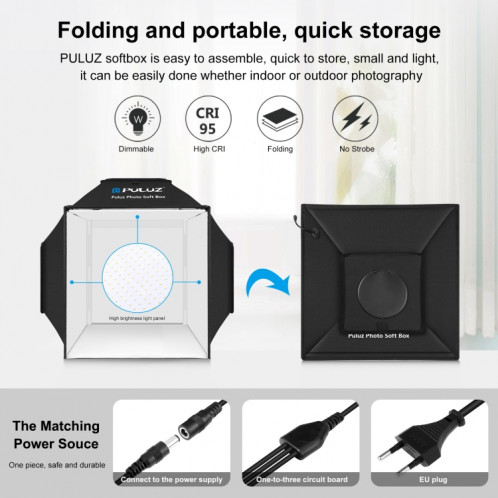 PULUZ 40cm Pliant 24W 5500K Studio Tente de Tir Soft Box Kit d'éclairage de Photographie avec 4 Couleurs (Noir, Orange, Blanc, Vert) Toiles de Fond (Prise UE) SP42EU1330-015