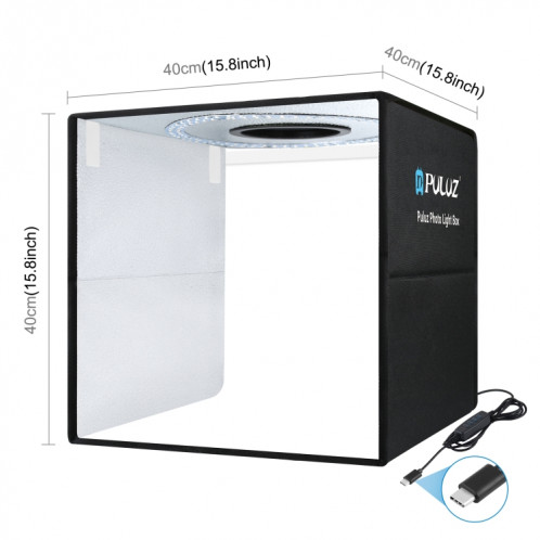 PULUZ 40 cm Pliable Portable Anneau Lumineux Charge Rapide USB Photo Éclairage Studio Tente de Prise de Vue Boîte avec 6 x Toiles de Fond Couleur Double Face, Taille: 40 cm x 40 cm x 40 cm SP44BD495-013