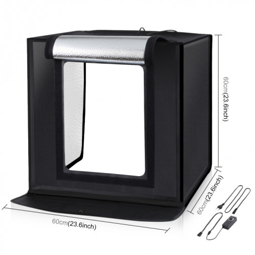 PULUZ Photo Studio Boîte lumineuse portable 60 x 60 x 60 cm Tente lumineuse LED 5500K Light Blanc Dimmable Mini 36W Photographie Prise de photographie Kit de tente Studio avec 6 Toiles de fond amovibles (orange noir SP60EU637-020
