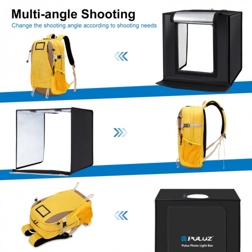 Puluz Photo Studio Boîte lumineuse portable 60 x 60 x 60 cm Tente lumineuse LED 5500K Light Blanc Dimmable Mini 36W Photographie Prise de photographie Kit de tente Studio avec 6 Toiles de fond amovibles (Orange Noir SP50601189-020