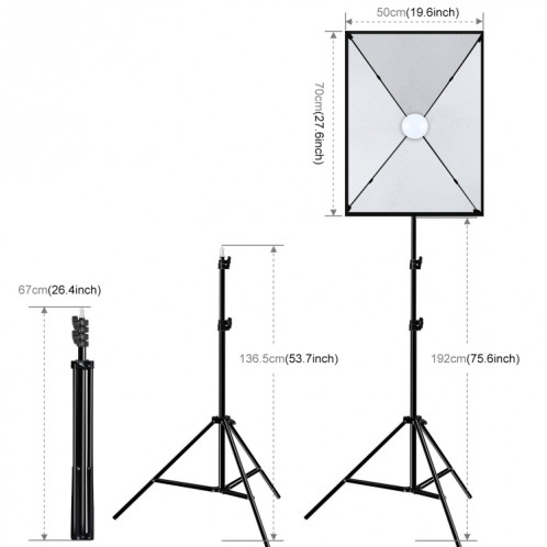 Puluz 50x70cm Softbox Softbox + 2M Trépied + Simple E27 30W 5700K Blanc Light Light Light PHOTOGRAPHIOGIE PHOTOGY SP70EU563-09