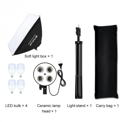 PULUZ 50x70 cm Studio Softbox + support de trépied 2 m + 4 x E27 24 W 5700 K ampoule LED blanche Kit d'éclairage de photographie (prise ue) SP71EU1308-010