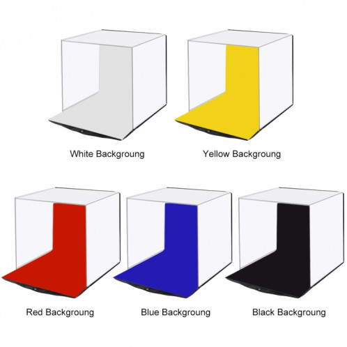 PULUZ 40cm Photo Softbox Kits de boîtes de tentes de tir de studio pliantes portables avec 5 couleurs de fond (rouge, jaune, bleu, blanc, noir), taille: 40cm x 40cm x 40cm SP5140230-013