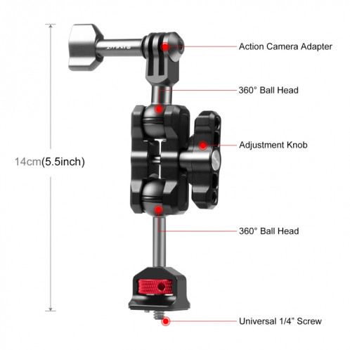 Support en alliage d'aluminium PULUZ Magic Arm à boule multi-voies (noir) SP842B1920-07